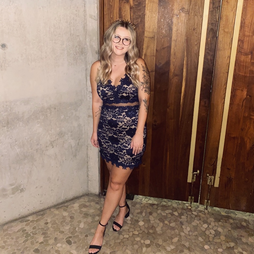 Lacy, navy blue Windsor dress